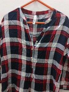 Red & Blue Plaid Button-Up Tunic