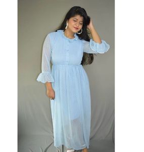 Blue Swiss Dot Maxi Dress