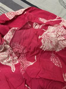 Vibrant Pink Kurta with Leaf Print