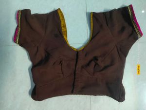 Brown Colour Saree &amp; Stiching Work Blouse