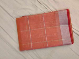 Elegant Peach Check Cotton Saree