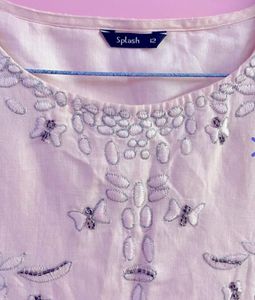Linen Short Kurti, Silver Embroidery & Bead Work