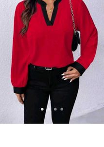 New Chic Red and Black V-Neck Top