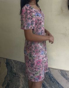 Pink Floral Print Puff Sleeve Mini Dress