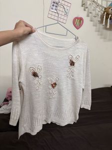 beige top with flower embroidery + FREE 🎁