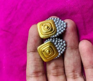 Unique Gold & Silver Square Earrings
