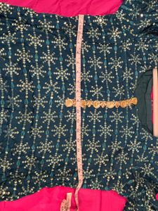 Beautiful Teal Embroidered Kurta and Sharara set