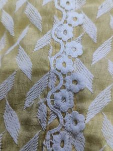 Yellow cord set  with White Embroidery front side