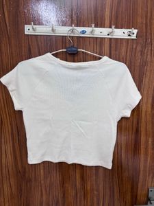Cream V-Neck Cropped T-Shirt