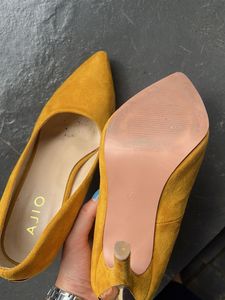 Mustard Suede Heels with Unique Heel Detail