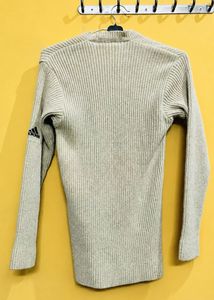 Adidas V-Neck Ribbed Knit Sweater