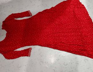 Red Printed Maxi Dress with Embellished Neckline