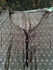 Charcoal Flower Print Short Kurti