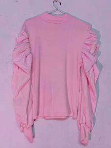 Korean pink Ruffled Sleeve Top