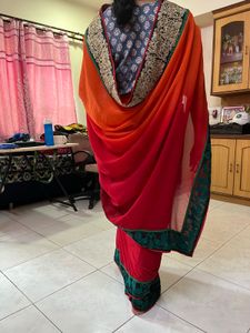 Designer Orange and Red Saree (With Blouse)
