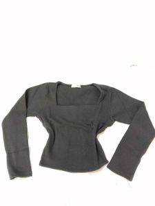 Chic Black Square Neck Long Sleeve Top