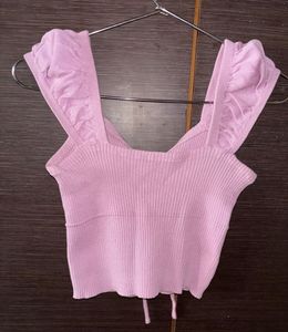 Cute Pink Ribbed Tie-Front Top