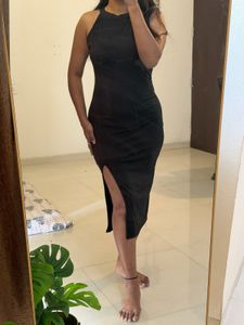 Elegant Black Halter Neck Midi Dress