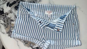 low waist Striped Denim Shorts