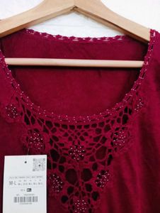Maroon Crochet Detail Top