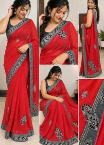 Stunning Red Embellished Saree
