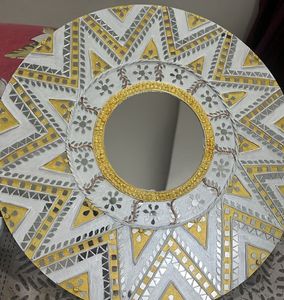Big Mirror Golden N White Lippan Artwork