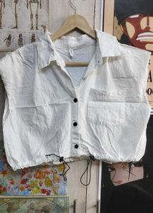 White Cropped Button-Up Shirt