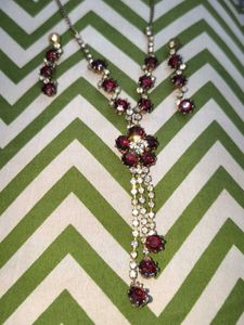 Elegant Red Stone Necklace & Earring Set