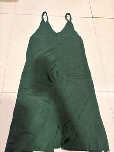 Green Ribbed Spaghetti Strap Dress