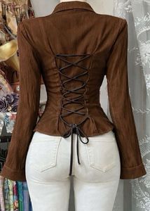 Brown Corset Back Shirt