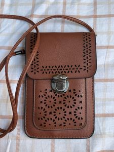 Brown Faux Leather Cell Phone Bag