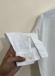 Zara White linen blend Band Collar Shirt