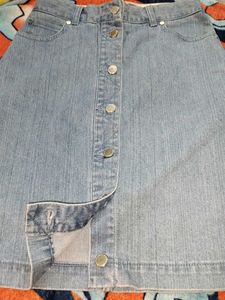 Classic Light Wash Denim Button-Front Skirt