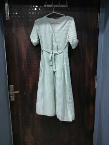 Striped V-Neck Button-Front Dress