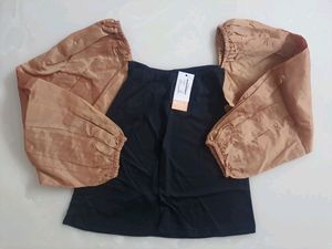 Golden Puff Sleeves Top Medium(bust 34")