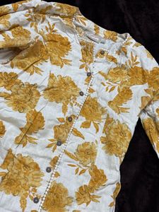Prited A Line Kurta in Off White and Mustard