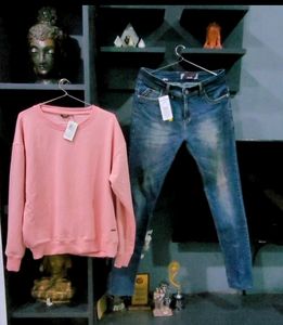 Pack 2 Quality Pink Sweatshirt&Stylish Denim Jeans