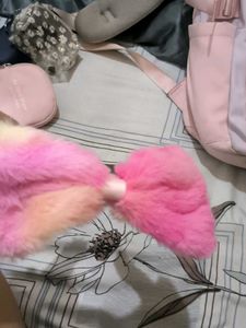 Fluffy Pink Bow Headband