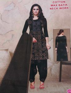 Cotton Batik Neck Work Dress Material