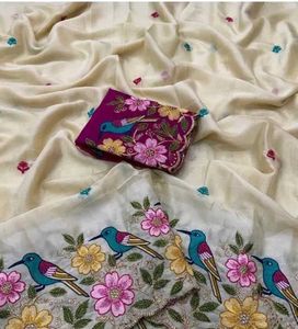 Embroidered saree with Bird Motifs