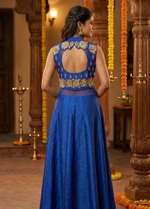 Royal Blue Gold Embroidered Gown