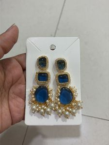 Brand new Elegant Blue Stone & Pearl Drop Earrings