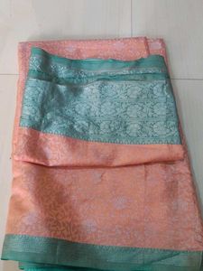 Elegant Peach Silk Saree with Green Border