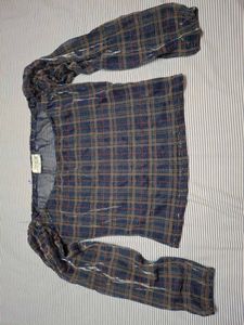 Sheer Plaid Off-Shoulder Top