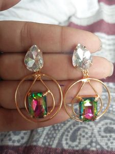 Unique Rainbow Gemstone Hoop Earrings