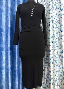 Classic Black Button-Up Midi Dress