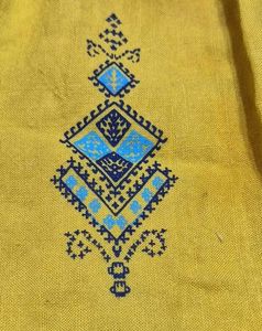 Yellow Kurta with Blue Geometric Print