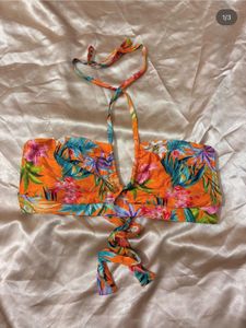 Vibrant Tropical Print Halter Bikini Top