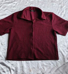 Maroon Textured Button-Up Shirt