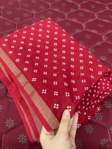 Vibrant Red Saree bandhani print
